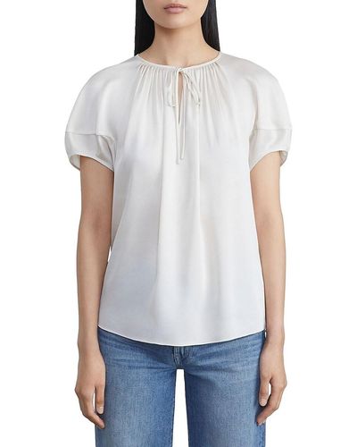 Lafayette 148 New York Pleated Puff Sleeve Blouse - White