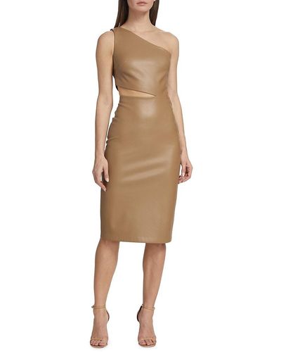 L'Agence Aliyah Faux Leather Midi Dress - Natural