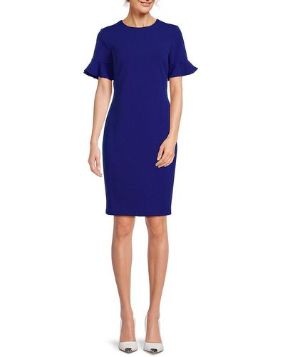 Calvin Klein Bell Sleeve Sheath Mini Dress - Blue