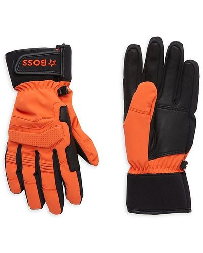 BOSS Colorblock Leather Trim Ski Gloves - Orange
