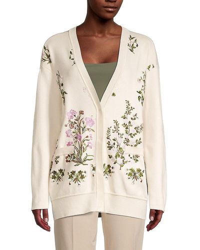 Giambattista Valli Floral-Embroidered Silk-Blend Cardigan - White