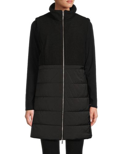 Calvin Klein Faux Fur Quilted Longline Zip Vest - Black