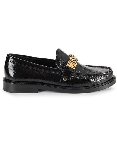 Moschino ! Logo Patent Leather Loafers - Black