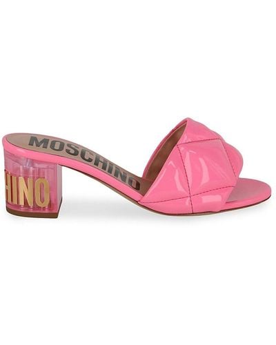 Moschino Quilted Faux Patent Leather Sandals - Pink
