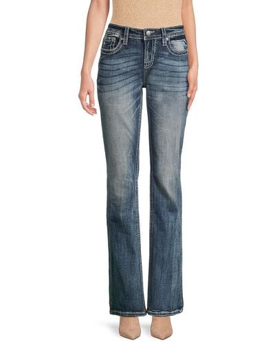 Miss Me Mid Rise Embroidered Bootcut Jeans - Blue