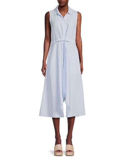 Saks Fifth Avenue 100% Linen Asymmetric Midi Shirtdress - White