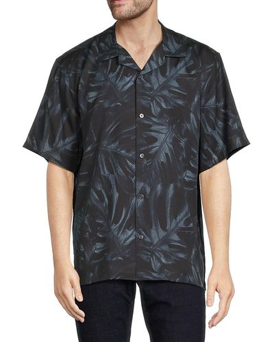 Theory Noll Leaf Print Camp Collar Shirt - Black