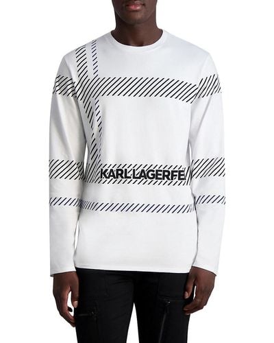 Karl Lagerfeld Slim Fit Logo Striped T Shirt - White