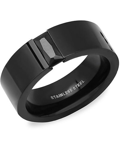 Anthony Jacobs Stainless Steel & Simulated Diamond Band Ring - Black