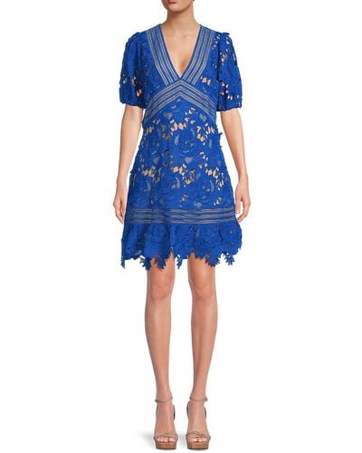 Adelyn Rae Puff Sleeve Lace Mini Dress - Blue