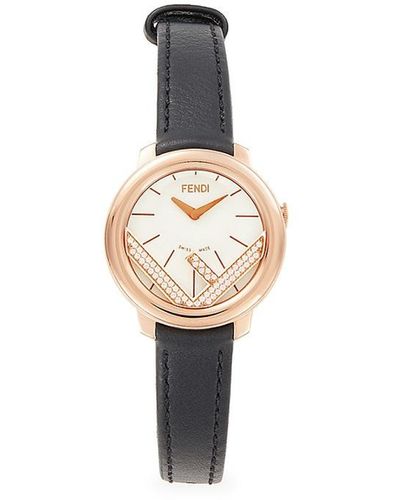 Fendi Run Away Rose Gold Black Calf Leather 36 MM Fashion Watch