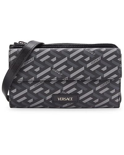 Versace Logo La Greca Wallet On Chain - Black
