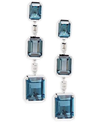 Effy 14k White Gold, London Blue Topaz & Diamond Drop Earrings