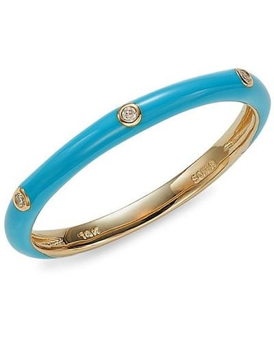 Nephora 14k , Enamel & Diamond Ring/size 7 - Blue