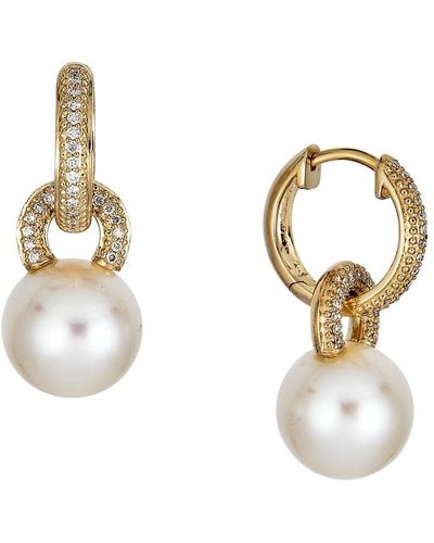 Belpearl 14K, Diamond & 10Mm Round Cultured Pearl Detachable Huggie Earrings - Metallic