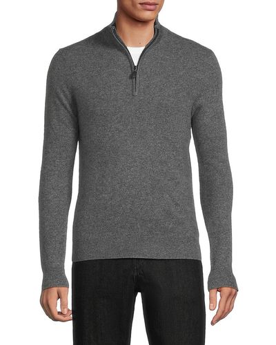 Saks Fifth Avenue Saks Fifth Avenue Essential 100% Cashmere Quarter Zip Sweater - Gray