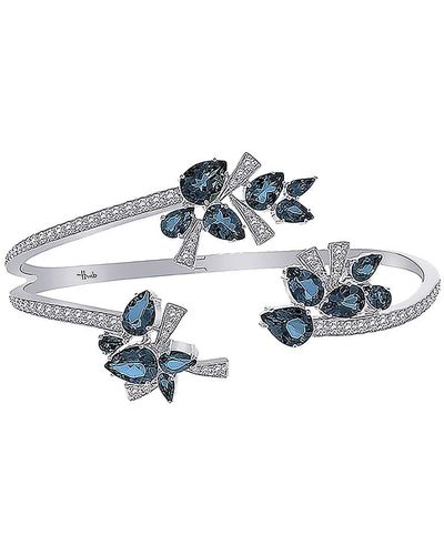 Hueb Botanica 18k White Gold, London Blue Topaz & Diamond Cuff Bracelet