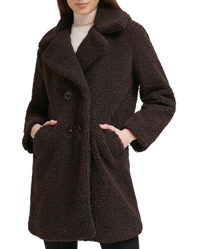 Kenneth Cole Double Breasted Faux Fur Coat - Black