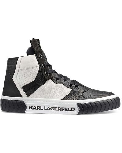 Karl Lagerfeld Leather & Python Print Midtop Trainers - Black