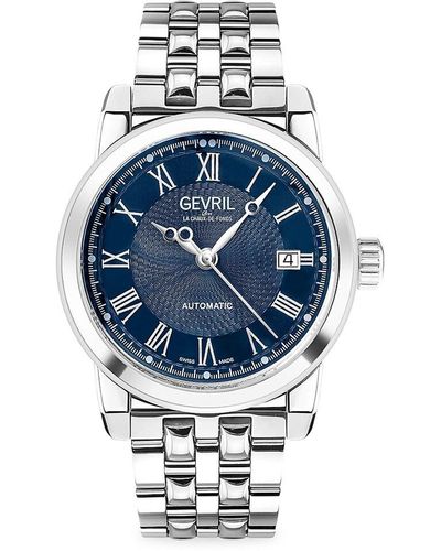 Gevril Madison 39Mm Stainless Steel Swiss Automatic Bracelet Watch - Blue