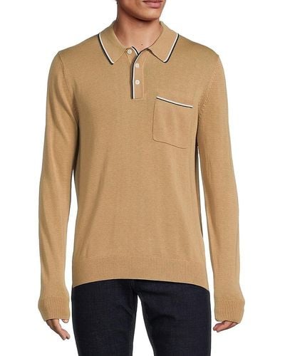 Saks Fifth Avenue Tipped Long Sleeve Jumper Polo - Natural