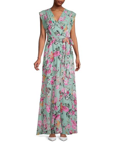 Eliza J Floral-print Faux Wrap Maxi Dress - Green