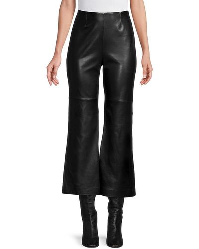 Rebecca Taylor Leather Flared Ankle Pants - Black