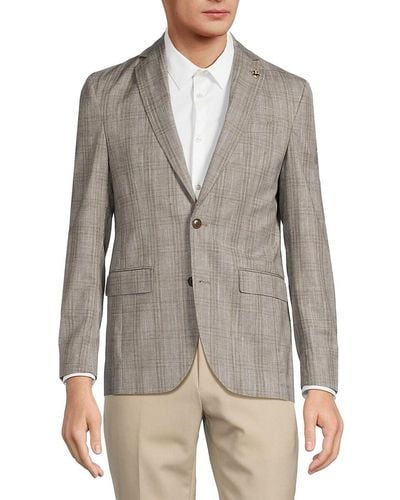 Ted Baker Karl Plaid Wool Blend Blazer - Grey