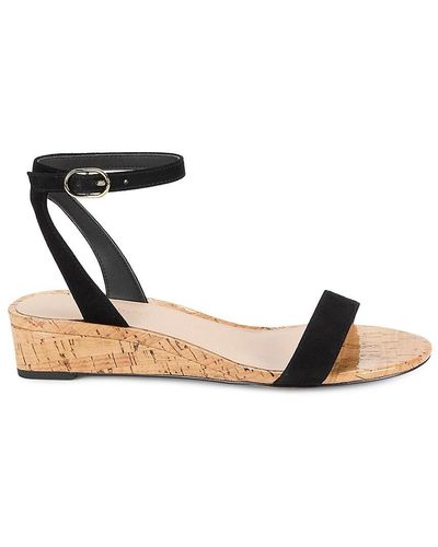 Stuart Weitzman Ave Leather Wedge Sandals - Black