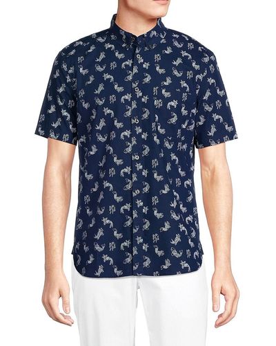 French Connection Printed Short-sleeve Button Down Shirt - Blue