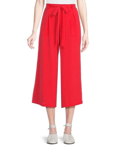 Bobeau Belted Cropped Trousers - Red