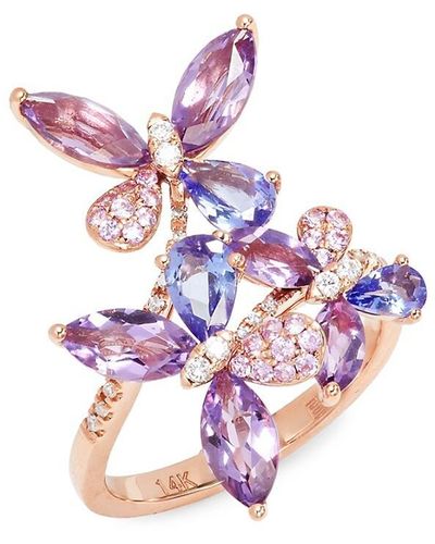 Effy 14k Rose Gold, Multi-stone & Diamond Flower Ring - Pink