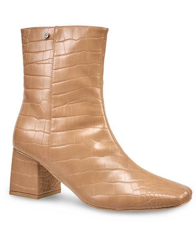 French Connection Bina Croc Embossed Faux Leather Ankle Boots - Natural