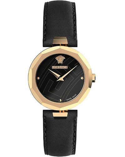 Versace Idyia Ip Stainless Steel Leather-Strap Watch - Black
