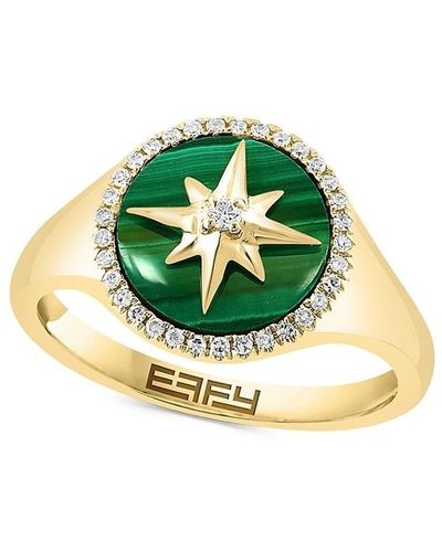 Effy 14k Yellow Gold Diamond & Malachite North Star Signet Ring - Green