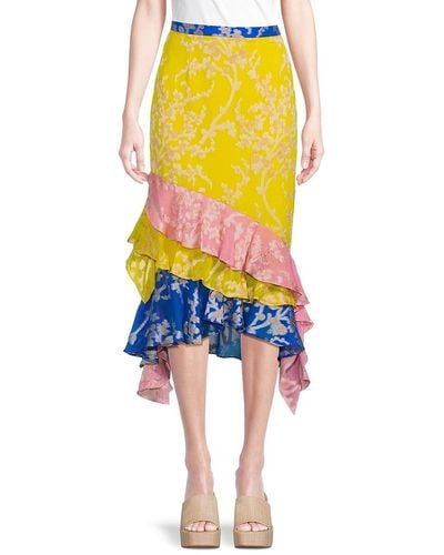 Saloni Lace Tiered Ruffle Midi Skirt - Multicolor