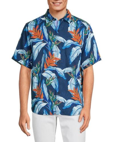 Tommy Bahama Hot Tropical Print Silk Shirt - Blue