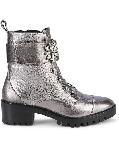 Karl Lagerfeld Pippa Metallic Leather Combat Boots