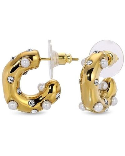 Eye Candy LA Luxe Mona 14k Goldplated Titanium, Cubic Zirconia & Faux Pearl Hoop Earrings - Metallic