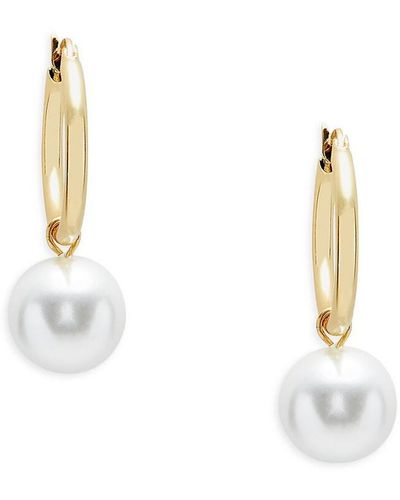 Shashi Jasmin 14k Goldplated & 10mm Round Swarovski Pearl Huggie Earrings - White