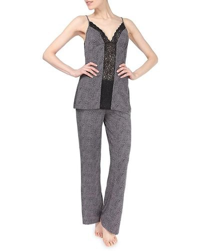 Memoi 2-piece Lace Trim Cami & Pants Pajama Set - Gray