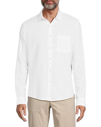 Saks Fifth Avenue Linen Blend Button Down Shirt - White