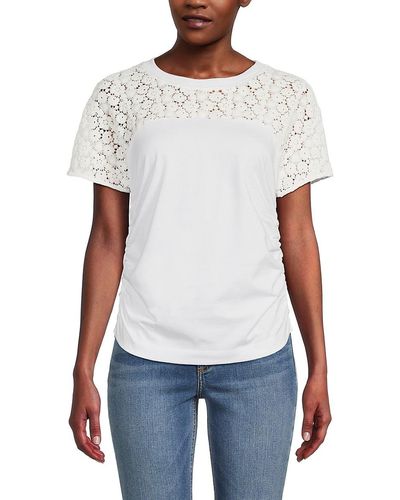 Tanya Taylor Akira Short Sleeve Crochet Top - White