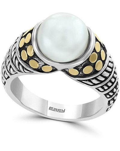 Effy Sterling Silver, 18k Yellow Gold & 8mm Round Freshwater Pearl Ring - White