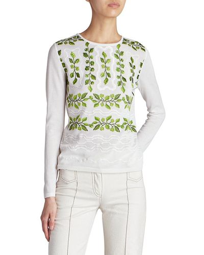 Giambattista Valli Embroidered Cashmere & Silk Blend Sweater - White