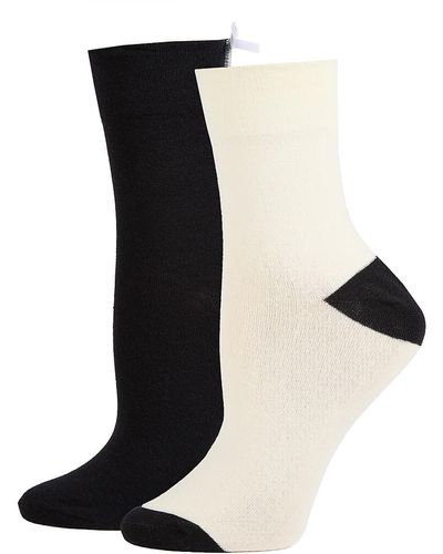 Memoi 2-Pack Contrast Heel Bow Crew Socks - Black