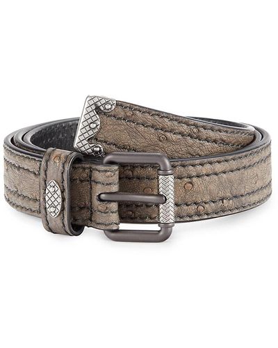 Bottega Veneta Ostrich Leather Rugged Belt - Grey