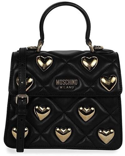 Moschino Heart Lamb Leather Crossbody Bag - Black