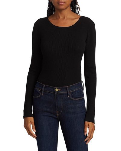 Elie Tahari Ribbed Button Embellished Top - Black