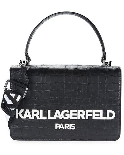 Karl Lagerfeld Simone Croc Embossed Satchel - Black